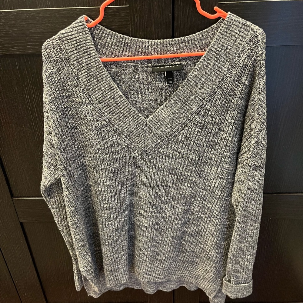 Lane Bryant Gray V-Neck Knitted Sweater